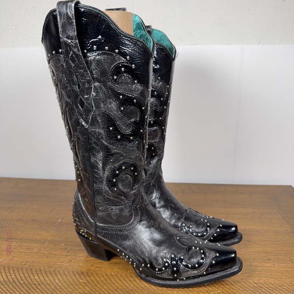 Corral Shoes - Corral Cowboy Boots Womens 6.5 Black Studded Leather Western Snip Toe Cowgirl
